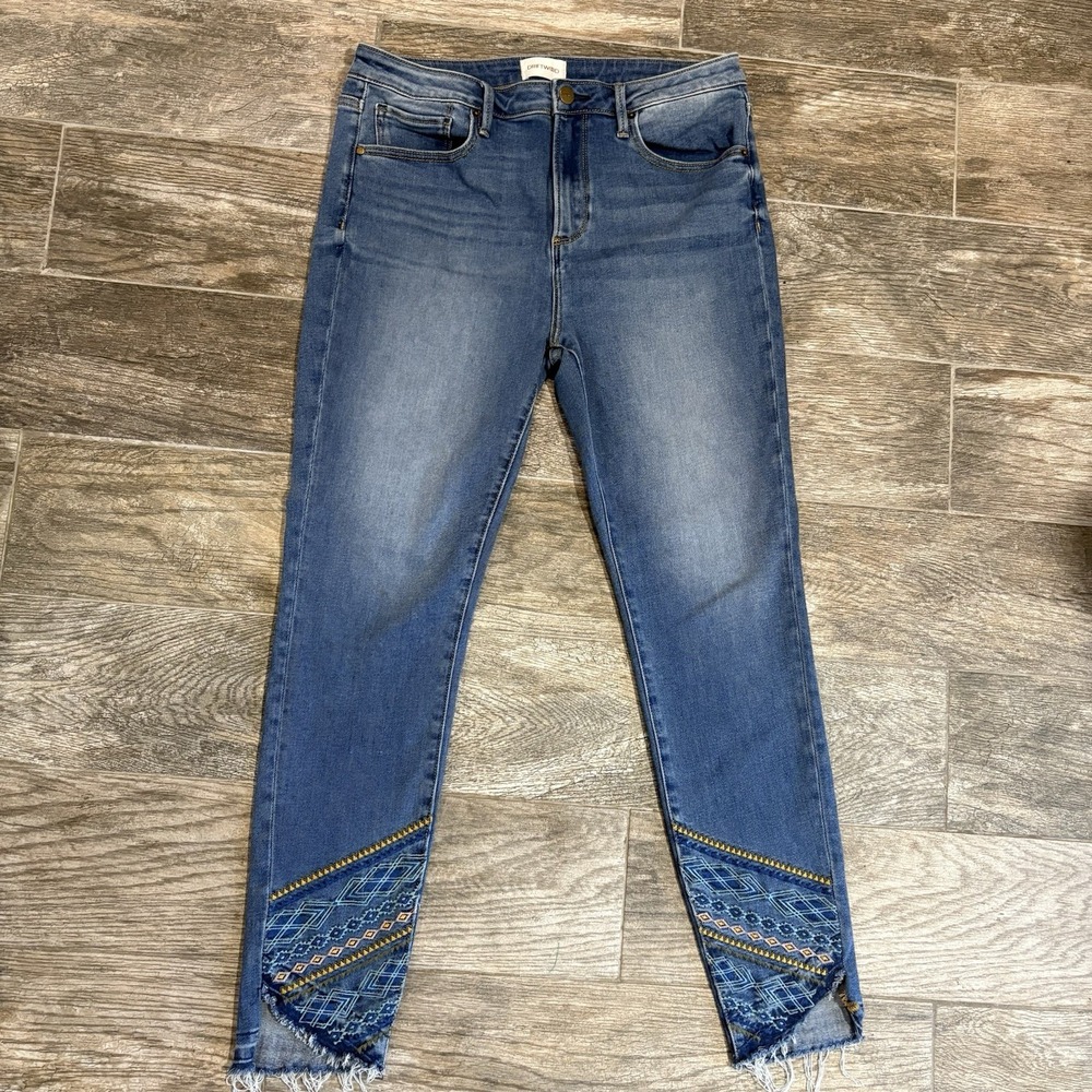 Driftwood Jackie High Rise Jeans Blue Floral Embroidered Skinny Sz 30 Boho